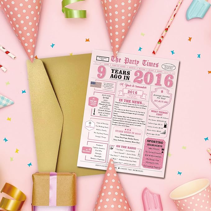 Birthday Gifts for 9 Year Old Girl，9th Birthday Decorations for Girls，9th Bday Card，9 Year Old Bday Gift Cards for Daughter Granddaughter Niece