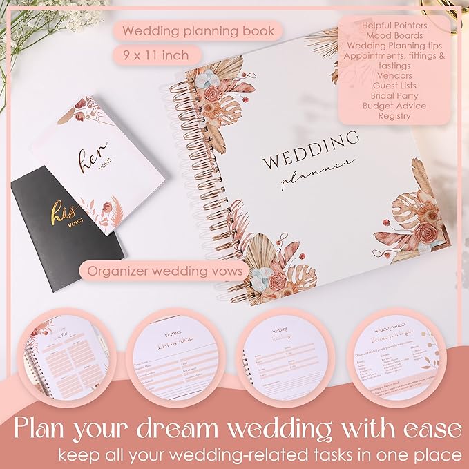 3 PCS Wedding Planning Book and Organizer , Bride Book Wedding Vows Book His and Her Including , Hardcover Wedding Binder Planner , Enhance Excitement and Makes Your Countdown Planning Easy Wedding Planner for Bride , 9*11 in