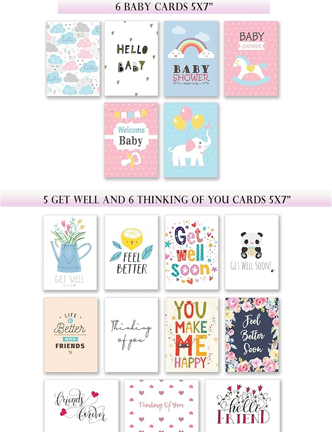 100 All Occasion Cards Assortment Box with Envelopes and Stickers - Large 5x7 Inch Bulk Greeting and Blank Notes, 100 Unique Designs