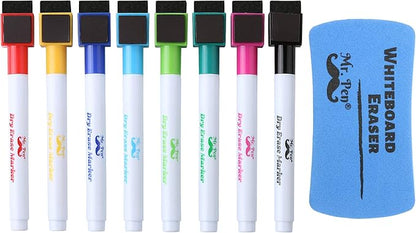 Mr. Pen Magnetic Dry Erase Markers, 8 Pack with Eraser, Magnet, Fine Tip Dry Erase Pens