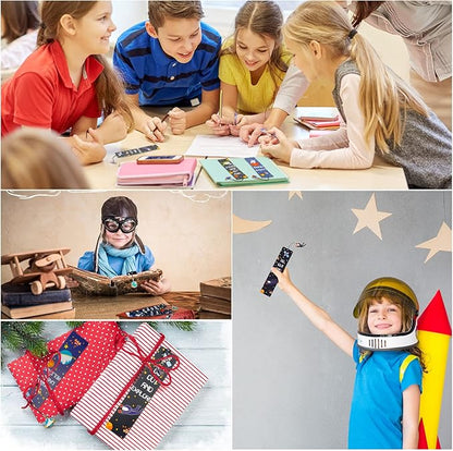 Christmas Space Theme Bookmarks with Metal Charms Planet Rocket Space Ship Theme Bookmarks Inspirational Quotes Bookmarks for Space Christmas Party Favors Gifts Kids Boys Girls Encourage(144 Pieces)