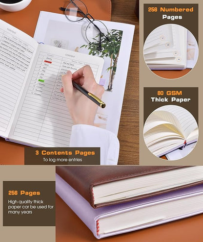 Lined Journal Notebook for Women Men, 256 Numbered Pages Hardcover Leather Journals for Writing, A5 Journaling Notebooks, College Ruled Journal for Business Work School 5.75" x 8.38" Purple