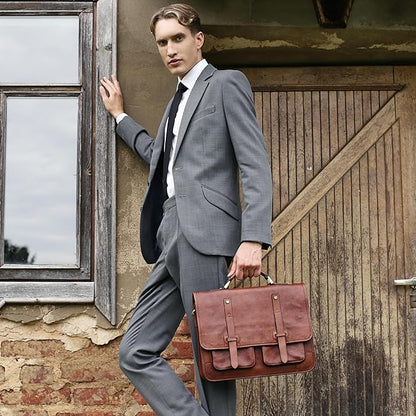 Time Resistance Leather Briefcase for Men - Business Laptop Bag - Italian Handmade Leather Bag - Messenger Bag