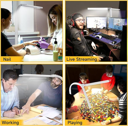 SKYLEO Led Desk Lamp for Home Office - Eye Caring Architect Desk Light with Clamp - Computer Monitor Light with Stepless Dimming Touch Control - 5 Color 24W - 2400LM Timing - Memory Function - White