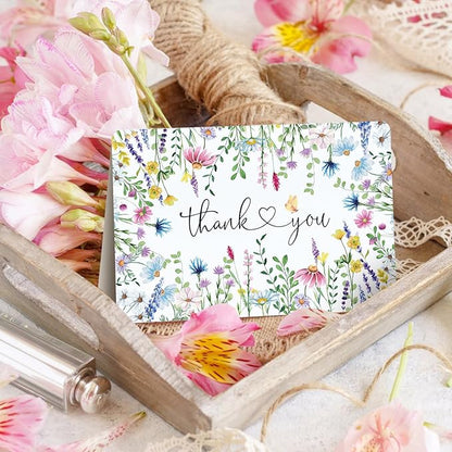 Artoid Mode 24 Pack Daisy Lavender Spring Thank You Cards Floral Leaves Greeting Cards Gift With Envelope Sticker Blank Note Cards for Birthday Wedding Baby Shower Bridal Shower, 4 x 6 Inch