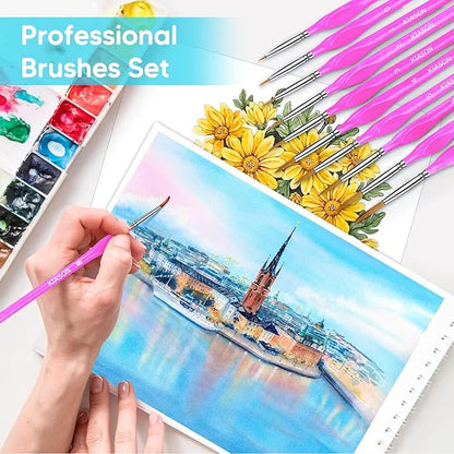 10PC Miniature Paint Brush for Fine Detailing, Detail Paint Brush, Mini Small Painting Brushes for Art, Crafts, Acrylic, Watercolor, Model, Face, Paint by Number, Citadel, Figurine (Magenta)