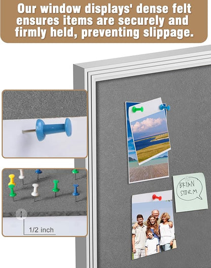 36"x24" Enclosed Bulletin Board, Outdoor Lockable Weather-Resistant Aluminum Cork Noticeboard for School & Office, Silver Frame w/Grey Flet