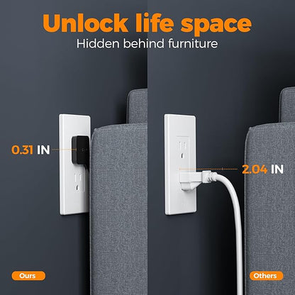 Surge Protector Power Strip, TESSAN Flat Extension Cord 5 FT with USB Ports (1 USB C) and 3 Outlets, Ultra Thin Flat Plug Wall Charger for Home, Office, School, Dorm Room Essentials, Black