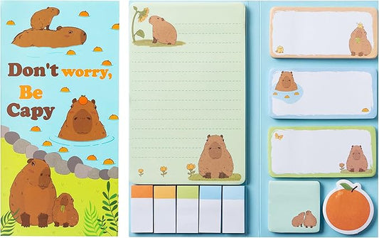 Don't Worry Be Capy Sticky Notes Set, 550 Sheets, Capybara and Orange Pattern Self-Stick Notes Pads Animal Divider Tabs Bundle Writing Memo Pads Back to School Office Supplies Small Gift