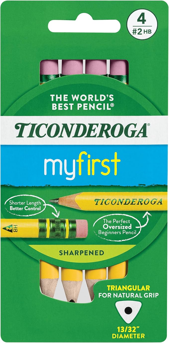 Ticonderoga My First Short Triangular Wood-Cased Pencils Bundle With Striped Wood-Cased Pencils, 4 And 10 Count