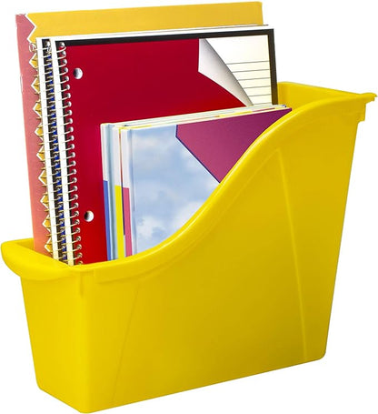 Storex Small Book Bin – Interlocking Plastic Organizer for Home, Office and Classroom, STEM Yellow, 6-Pack (71112A06C)