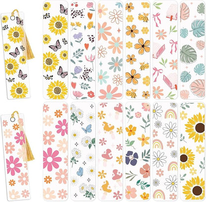 AFRITEE UV DTF Bookmark Stickers - 24 Pcs Flowers Theme Sunflower Uvdtf Decals Stickers for Acrylic Blank Bookmark, Butterfly Rub on Transfer Wraps for Book Lover DIY Blank Bookmarks(Only Stickers)