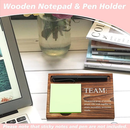 Team Sticky Note Holder Wooden Notepad & Pen Holder 6.5" x 4.7" Sticky Note Pad Holder Dispenser for Desk Team Definition Teamwork Gifts, NPA182
