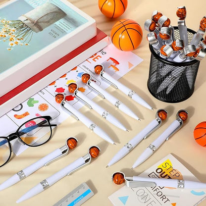 Zhanmai 24 Pcs Novelty Basketball Pens Sports Ballpoint Pens Basketball Party Favors Desk Cool Writing Tool for Students Supplies Stationery School Office Decor(White,Basketball)