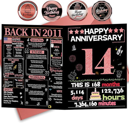 Joycard 14th Anniversary Card for Women, Wedding Card for Wife, Sweet Marriage Decorations Gifts for Couple, Perfect for Her on Anniversary Day, Back in 2011