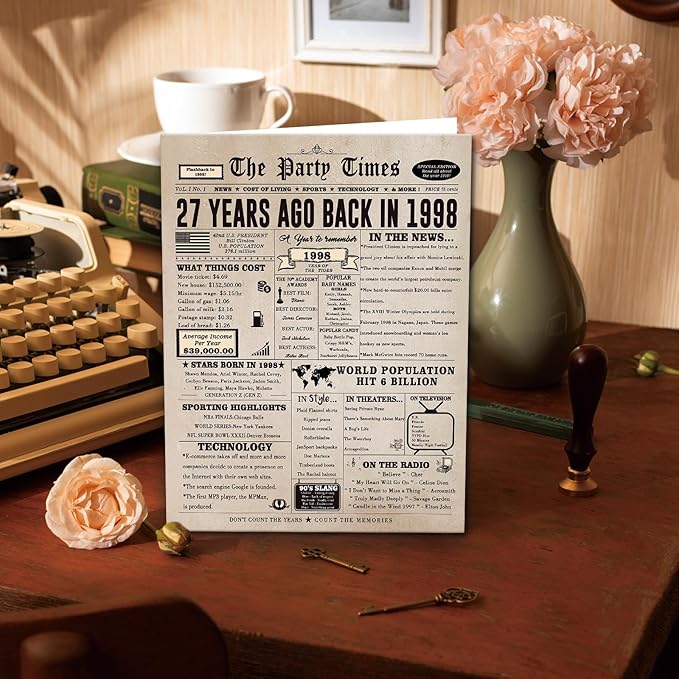Ziwenhu Vintage 27th Birthday Card Gifts for Women Men,Funny 27th Birthday Decorations Card for Her Him,27 Year Old Bday Greeting Card for Husband Wife or Mom Dad Couple Family