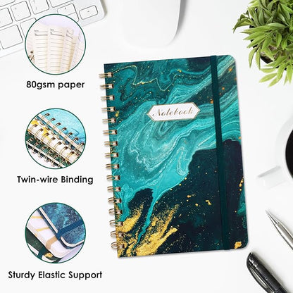 LABUK 3 Pack A5 Aesthetic Spiral Notebooks, Hardcover, College Ruled, 5.6 x 8.4 Inches 160 Pages, Suitable for Office and School Supplies