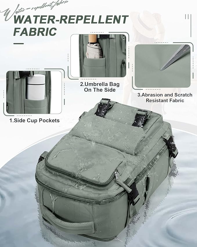 SEAFEW Military Green Travel Backpack for Women,Carry on Backpack Flight Approved,Casual Daypacks Cabin Bagage,Hiking Backpack Lightweight Rucksack(Small)