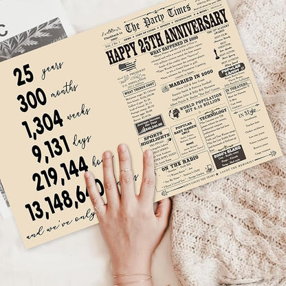 YiKaLus Large 25th Anniversary Card for Couples, Retro 25 Years Wedding Aday Gift Ideas for Him Her, Unique Silver Aday Gifts for Husband Wife