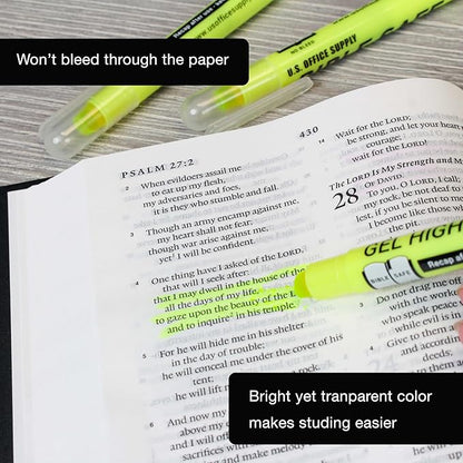 U.S. Office Supply 6 Pack of Yellow Bible Safe Gel Highlighters - Bright Neon Fluorescent Yellow Color Markers, Highlight On Any Paper - Won't Bleed, Fade or Smear - Twist-Up Design, Study Guide