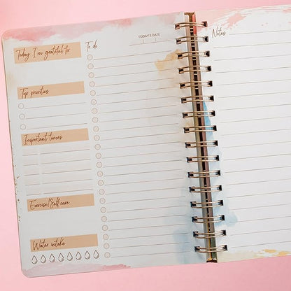 Undated Daily To Do Notebook - Planner Notepad List 6.5x8.5" Cute Colorful Design- Laminated Hard Cover & Rose Gold Spiral Binding- 302 Pages- Daily Task & Lined Notes Pages