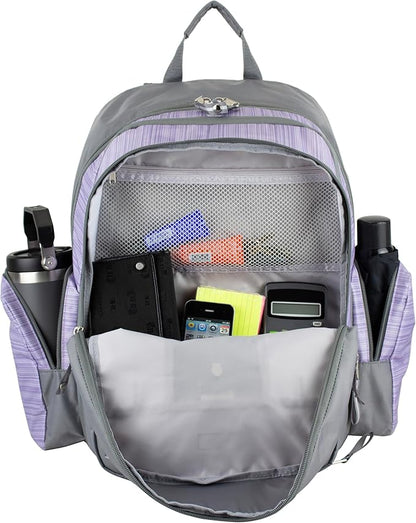 Eastsport Extra Large Backpack Expandable Oversized For Travel Hiking Work Camping Sports Outdoors With Drawstring Bag 18x13.5x9.5 Mochila De Viaje Lilac Stripes