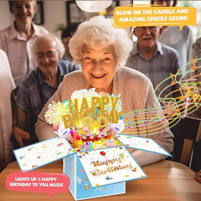 Tnvee 89TH Birthday Cards with Lights & Music & Candle, 3D Large Pop Up Happy Birthday Cards for Women Man Greeting Cards Decorations for 89 Years Old Mom Dad Grandparents