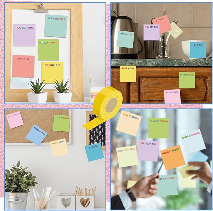Yinder 24 Pcs Inspirational Sticky Notes with Lines Cute Motivational Sticky Notes Pad Employee Appreciation Gifts Bulk for Teacher Nurse Coworkers Office Supplies 3 x 3''(Gentle Color,Motivational)