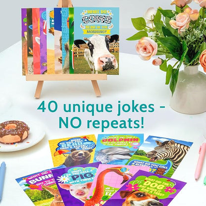 T MARIE 40 Funny Animal Joke Postcards with No Repeats - 4x6” Humorous Bulk Thinking of You Postcards for Kids, Grandkids, Students, and Teachers, Summer Camp, Lunchboxes and More