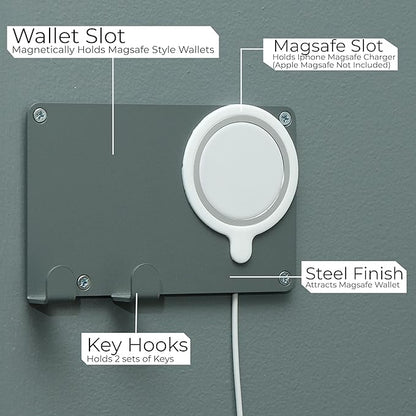 Apple iPhone and Wallet Wall Mount - iPhone, Wallet, and Key Magnetic Steel Charging Mounting Bracket Phone Wall Holder for iPhone and Mag Safe Accessories