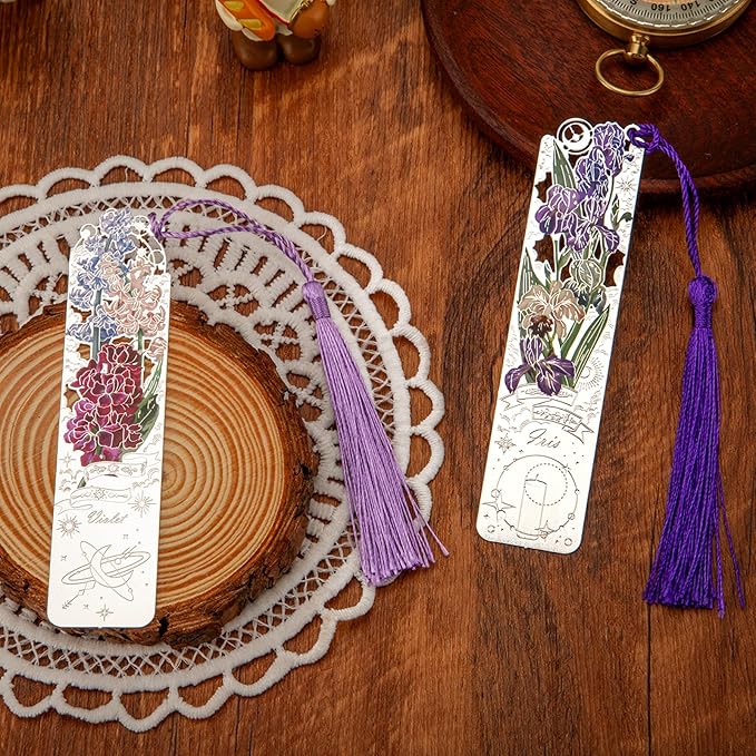 2 PCS Metal Bookmarks with Tassel, Iris, Violet Bookmark, Pretty Bookmarks for Women, Very Beautiful Bookmark, Metal Bookmarks Gifts, Graduation Gift(062-3)