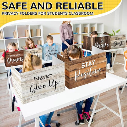 Honoson 24 Pcs Bulk Inspirational Privacy Folders for Students Cardboard Test Privacy Boards Motivational Words Desk Dividers Shield for Classroom School Study Supplies, 6 Styles(Farmhouse)