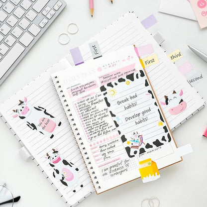 B1ykin Sticky Notes Set - Cartoon Theme Cute Self-Stick Notes Pad Teacher Appreciation Gifts， Self-Adhesive Writing Memo Pages Sticky to Do Notepad for Kids Employee School Office (Funny Cow)