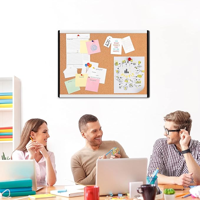 Amazon Basics Rectangular Cork Board with Aluminum/Plastic Frame and Mounting Tabs, 23" x 17", Brown