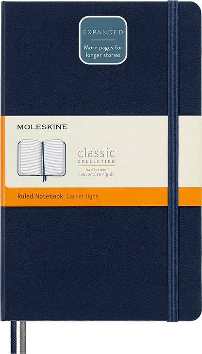 Moleskine Classic Expanded Notebook, Hard Cover, Large (5" x 8.25") Ruled/Lined, Sapphire Blue, 400 Pages