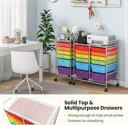 Giantex 12-Drawer Rolling Storage Cart, Multipurpose Movable Organizer Cart, Utility Cart for Home, Office, School (Multicolor)