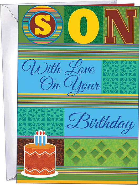 Chuck's Card-O-Rama - Son Birthday Card - Made in USA - Large Card OPENS to 10" x 7.75" - With Love Son On Your Birthday - 95576