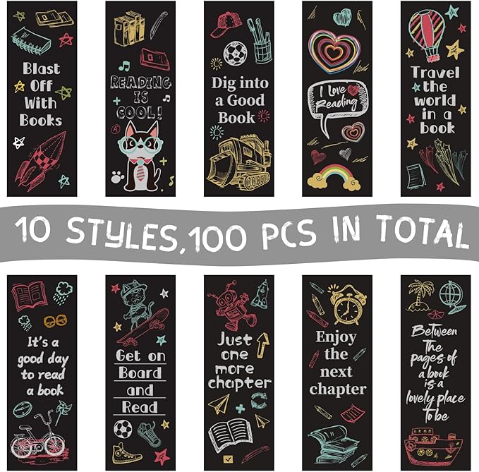 LiYiQ 100 Pcs Reading Rocks Bookmarks Rockets Design Bookmarks 7×2.5-inch Double-Sided Bookmarks for Book Lovers Cute Bookmarks for Reading Bookmarks for Students School Supplies