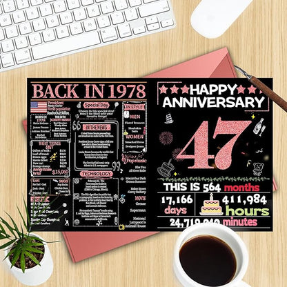 Joycard 47th Anniversary Card for Women, Wedding Card for Wife, Sweet Marriage Decorations Gifts for Couple, Perfect for Her on Anniversary Day, Back in 1978