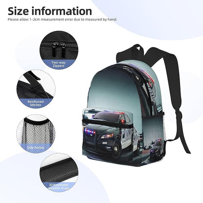 Police Car Backpack Travel Laptop Backpacks Police Ruckasck Book Bags School Bag for Boys Girls Kids Childrens Teenager Men Women