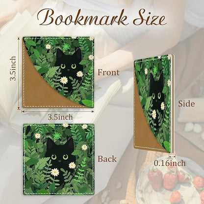 Black Cat Corner Bookmarks, Cute Leather Book Accessories for Book Lovers, 3 Pcs Reading Book Page Markers for Women Men Student Teacher Girls Boys Kids Retirement Birthday Gifts (Garden)