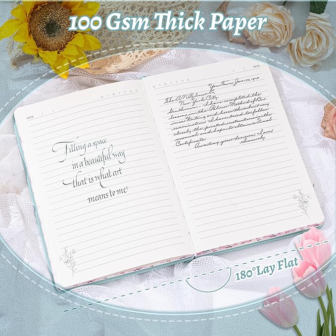 Lined Journal Notebook for Women 320 Pages Thick Floral Diary A5 Aesthetic Hardcover Journaling Notebooks for Writing with Gift Box, 5.7 x 8.3 In, Green