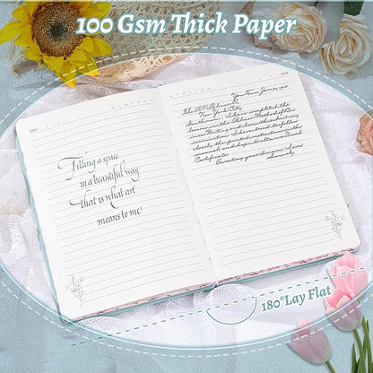 Lined Journal Notebook for Women 320 Pages Thick Floral Diary A5 Aesthetic Hardcover Journaling Notebooks for Writing with Gift Box, 5.7 x 8.3 In, Green