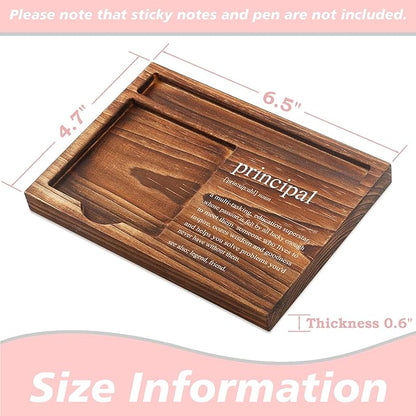 Principal Sticky Note Holder Wooden Notepad & Pen Holder 6.5" x 4.7" Sticky Note Pad Holder Dispenser for Desk Principal Definition Work Gifts, NPA186