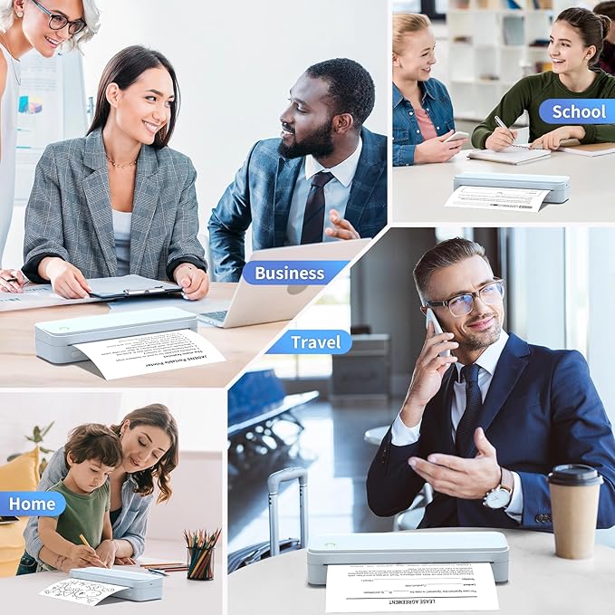 300DPI Portable Printer Wireless for Travel, Inkless Small Bluetooth Printers for Home Use, Compatible with Mobile Phone & Laptop, Support 8.5 x 11 Inch & A4 Thermal Printer Paper, Blue