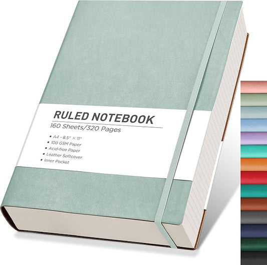 RETTACY Journaling Notebooks, A4 Lined Notebook Journal with 320 Pages, 8.5" × 11", Large Size, Notebook Journal for Work, School, Writing, Leather Softcover, 100 GSM Thick Paper (Blue-gray)