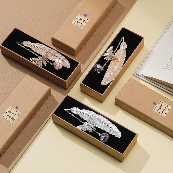 Vintage-Style Metal Feather Bookmark with Butterfly Pendant Birthday Gifts for Teachers Women Mothers Day Valentine's Day Christmas Teacher Gifts for Women Mom Lady Librarian Readers Book Lover