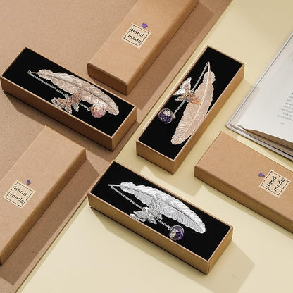 Vintage-Style Metal Feather Bookmark with Butterfly Pendant Birthday Gifts for Teachers Women Mothers Day Valentine's Day Christmas Teacher Gifts for Women Mom Lady Librarian Readers Book Lover