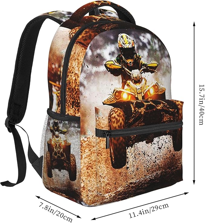 Dirt Quad Bike Backpack Off Road Travel Laptop Backpacks Ruckasck Book Bags School Bag for Boys Girls Kids Childrens Teenager Men Women
