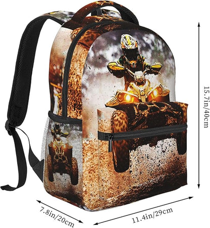 Dirt Quad Bike Backpack Off Road Travel Laptop Backpacks Ruckasck Book Bags School Bag for Boys Girls Kids Childrens Teenager Men Women